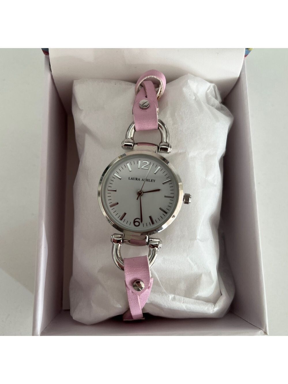 LAURA ASHLEY Watch Twisted Pink Delicate Band Stainless Steel Back New Battery